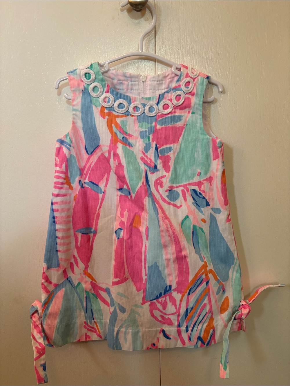 Lilly Pulitzer Pink Aqua Multicolor Sleeveless Shift Dress with Loop Trim